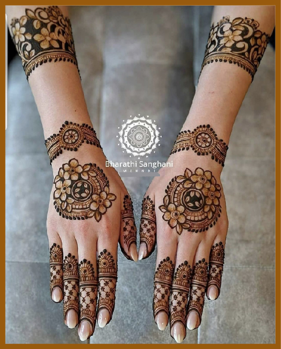 Stylish Back Hand Art With Modern Wrist Design And Netted Pattren Stylish Back Hand Mehndi Design